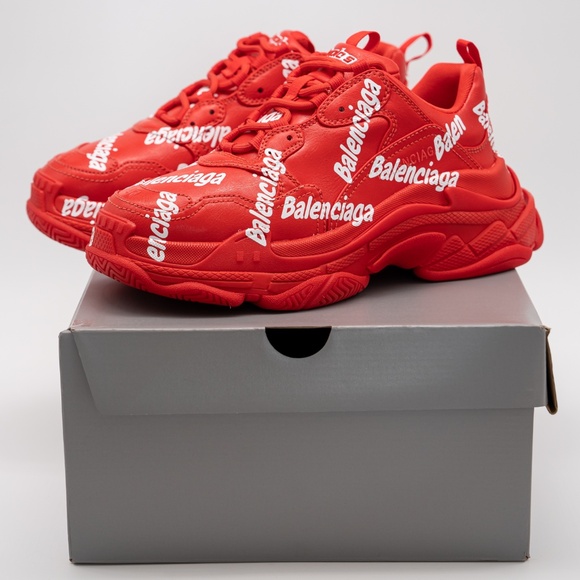 size 8 us 41eu - Balenciaga Triple S All Over Tomato Red White Allover Print - Picture 14 of 14